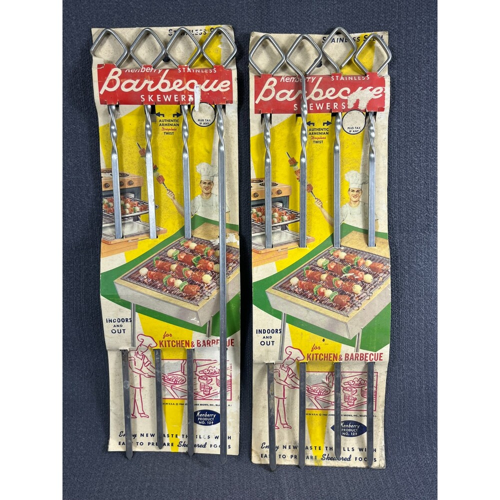Vintage Kenberry Stainless Steel BBQ Barbeque Skewers Shish Kebob 1960s PROP